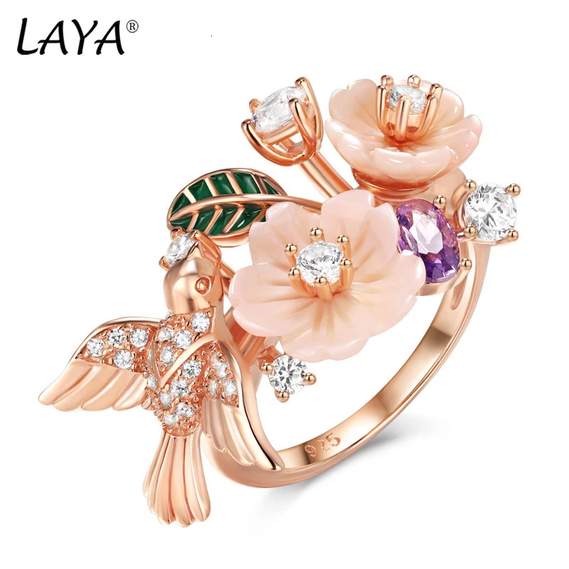 Laya 925 Sterling Silver Summer Style Jewelry High Quality Zircon Natural Shell Flower Leaf Enamel Ring For Women 250624