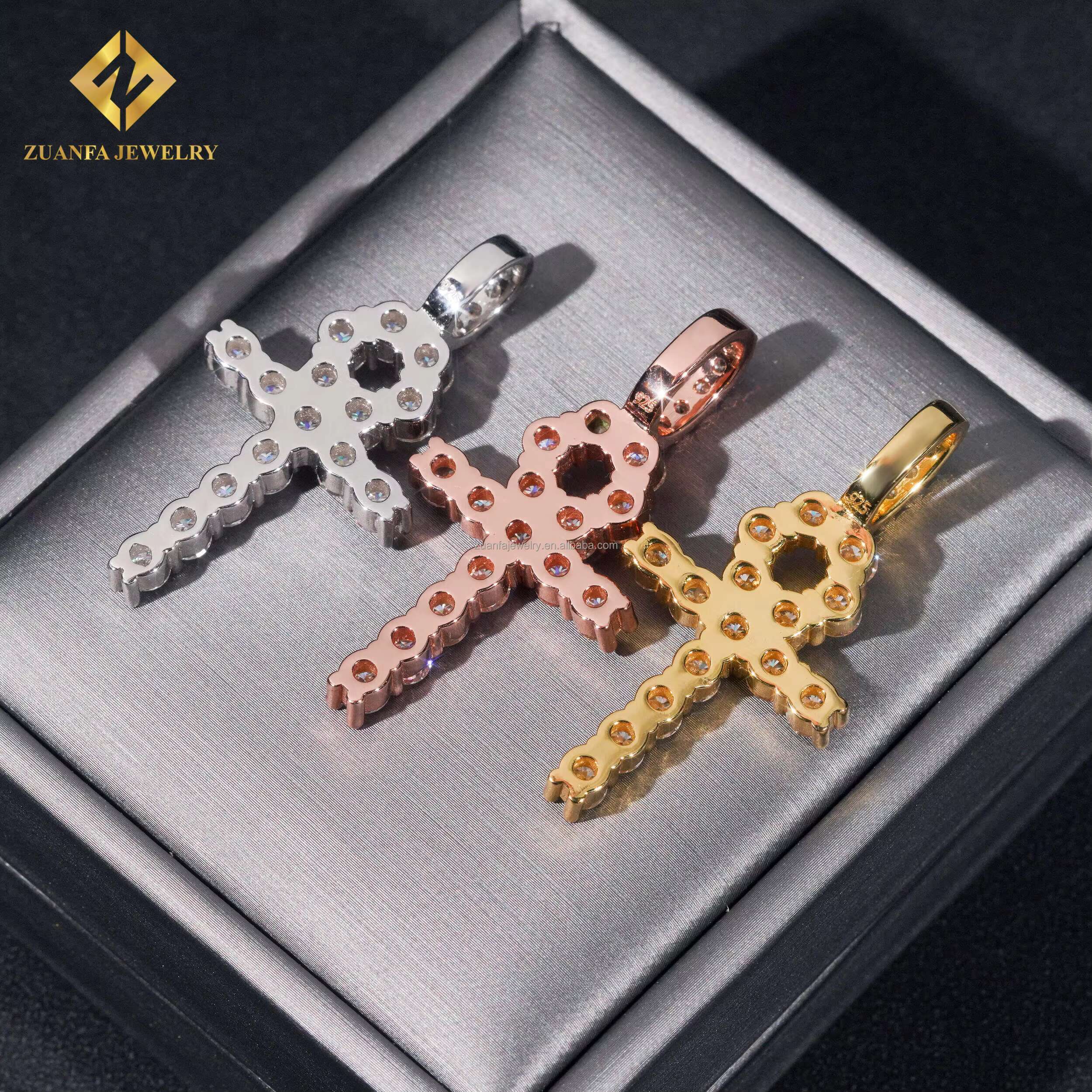 Ready to Ship 48 Hours Cross Pendant Moissanite Diamond Pendants Sun 925 Sterling Silver Iced Out Jewelry Custom Pendant Set
