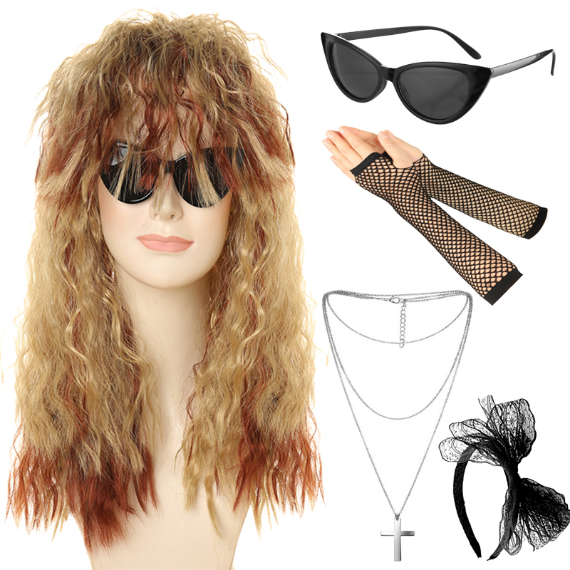 20 Inch Rock Women's Dress Up Wigs Punk Style Multiple Combinations Rock Style Multiple Accessories Curved Wigs Brown Yellow Women's Wigs