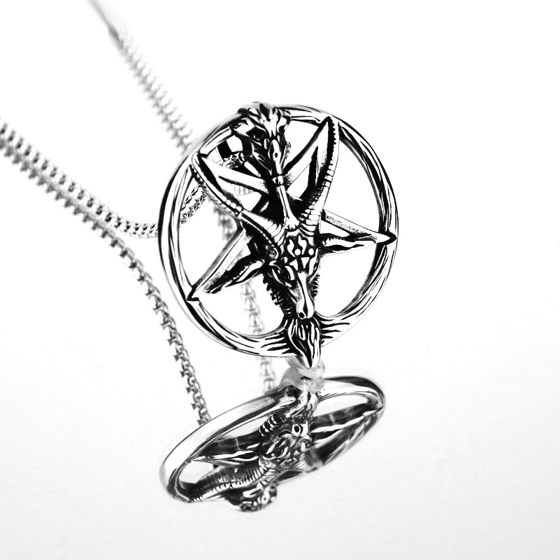 Retro Goat Round Brand Hexagonal Star Pendant Couple Hip-hop Stainless Steel Necklace Casual Literary Gift for Men and Women