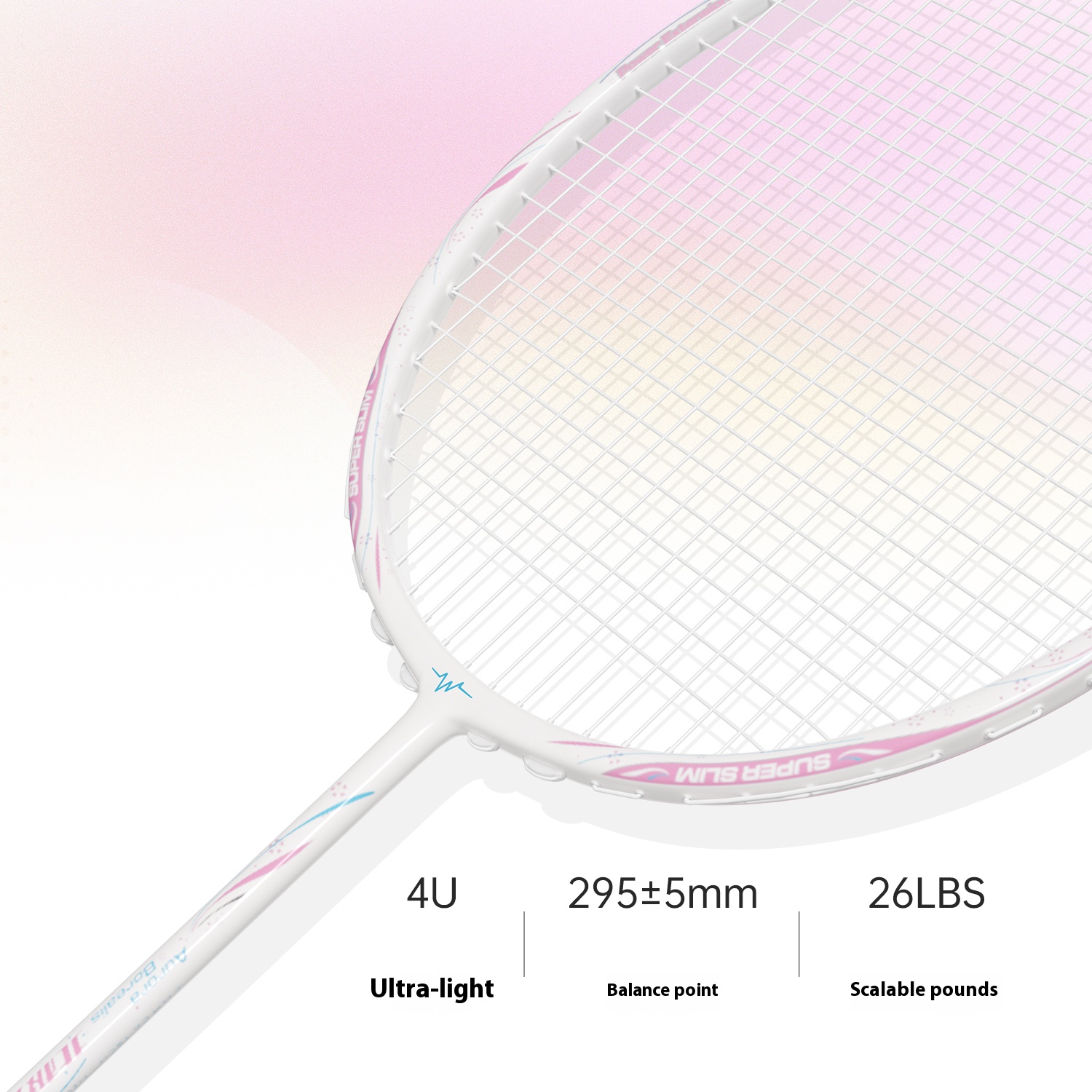 Aurora Borealis Badminton Racket | Beginner-Friendly | 26LBS Tension | 4U Ultralight Full Carbon Fiber | Shock-Absorbing Design blue