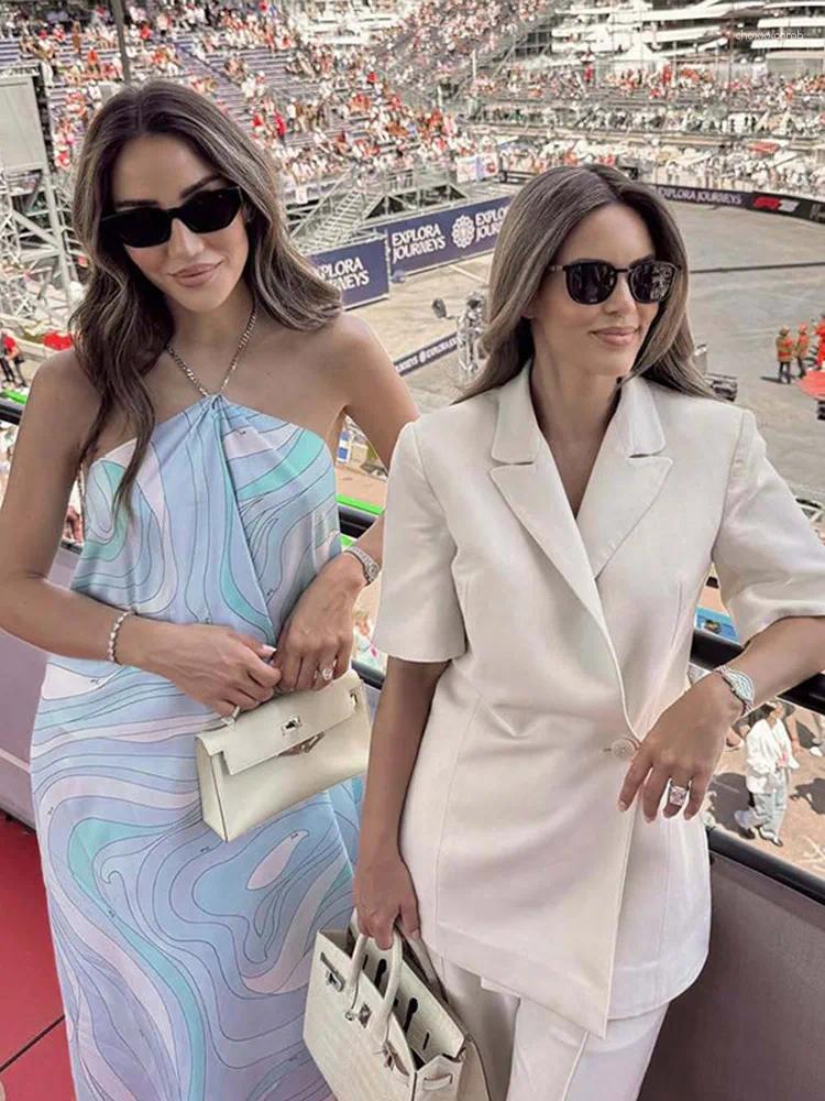 Casual Dresses Printed Ripple Backless Halter Long Dress Woman Loose Irregular Hem Sleeveless Robes Fashion Vacation Women's ddmyMon ddmyMon ddmy