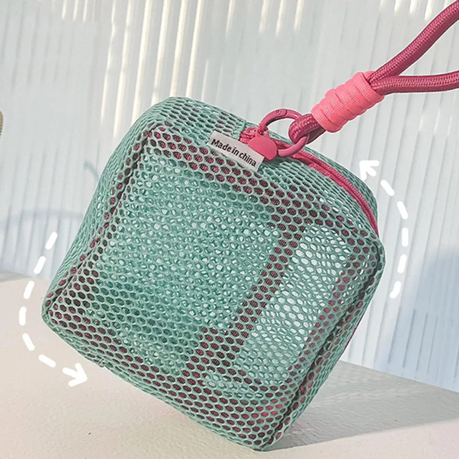 Portable Mini Zipper Square Mesh Storage Bag Zipper Mesh Cosmetic Bag Small Handbags Mesh Coin Purse Travel Storage Carry Pouch R250624