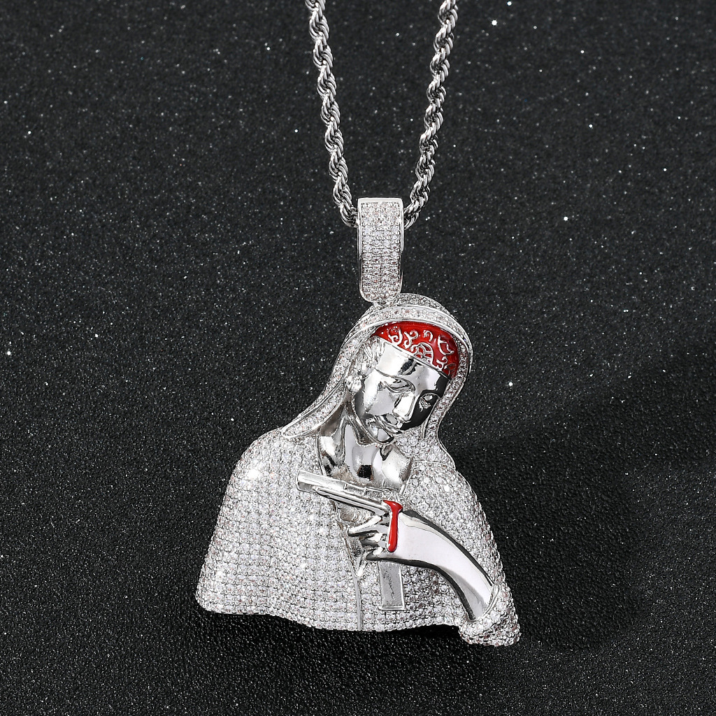New Luxury Moissanite Virgin Mary Pistol Bleeding Iced Out Hip Hop Punk Head Bling Pendant Trendy Accessory Pass the diamond tester