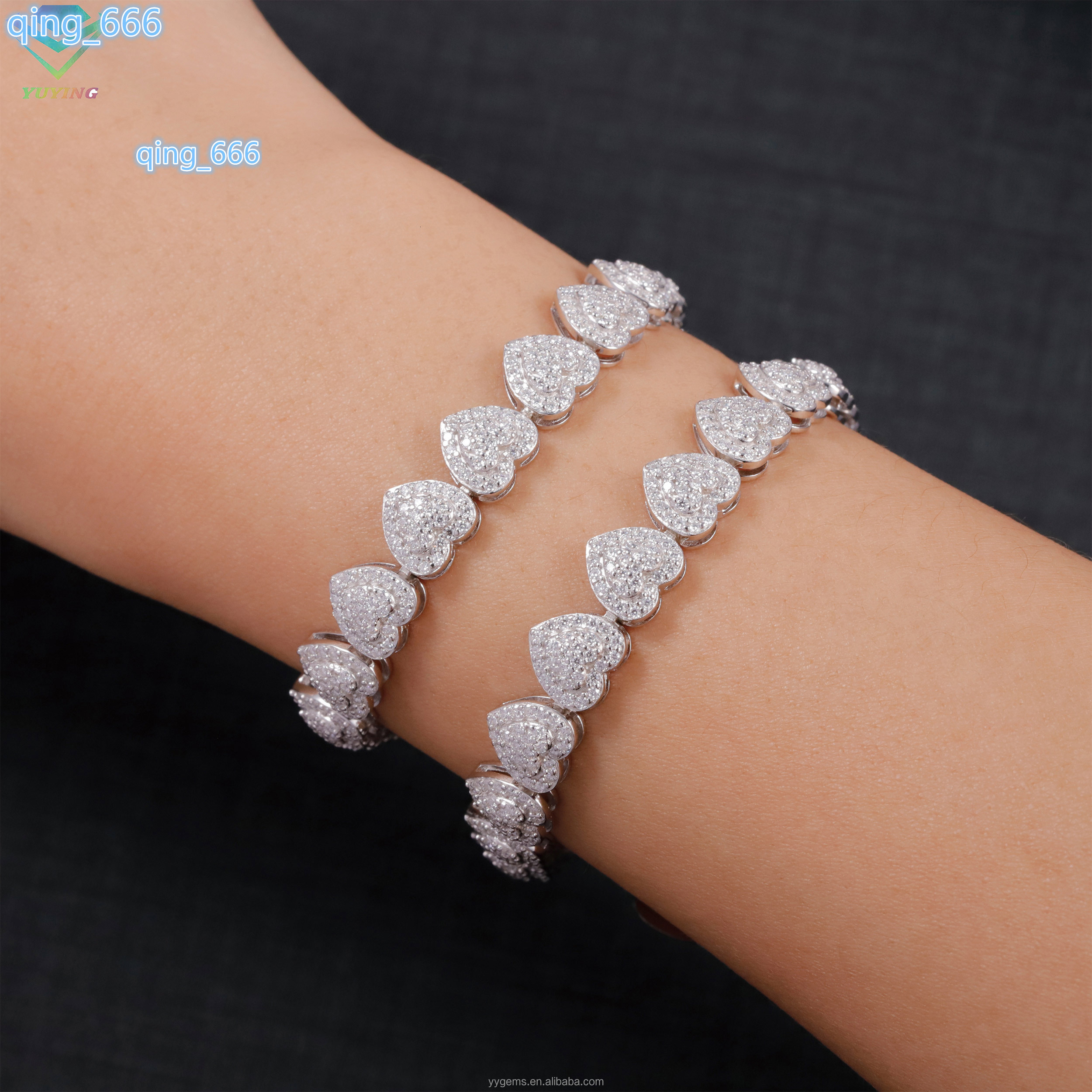 Trendy GRA Moissanite Heart Design Cuban Bracelet 10mm 925 Sterling Silver Hip Hop Bracelet VVS Moissanite Heart Cuban Bracelet