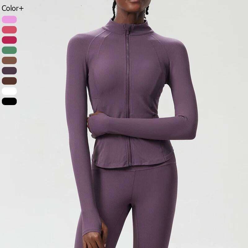 Women Outdoor Running Jacket Solid Color Long Sleeve Gym Coat Slim Fit Sports Zipper Top Female Workout Clothes Sportswear