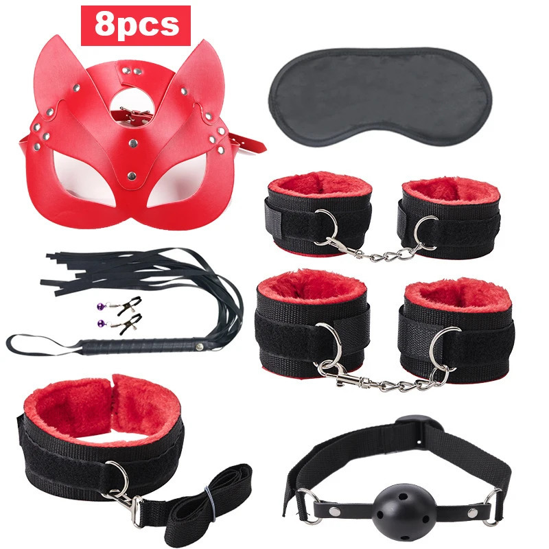 TleMeny Exotic Sex Products For Adults Games Bed Bondage Set BDSM Kits Handcuffs Collar Whip Gag Face Mask Women Couples Sex Toy 250624