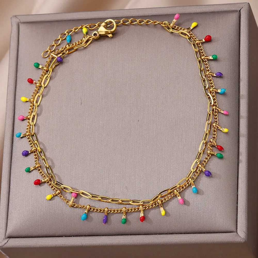 Stainless Steel Multi Layer Anklets for Women Boho Beaded Pearl Leg Chain Ankle Bracelet Female Summer Beach Accessories Jewelry U250624
