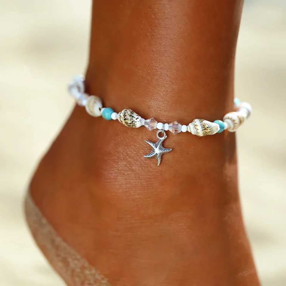 Summer Beach Women Anklets Bohemian Shell Starfish Tortoise Ankle Bracelet on Leg Girls Barefoot Handcraft Chain Jewelry Gifts U250624