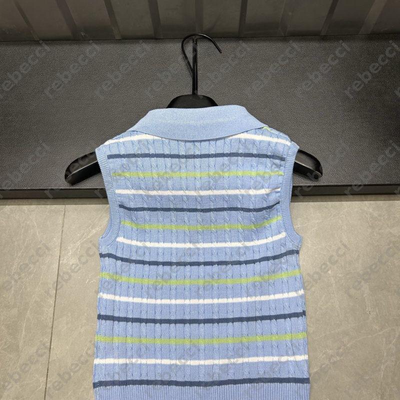 Polo collar contrasting vest tank top new slveless versatile tops summer round neck striped knit shirt contrasting short slved shirts CSD2506241 L2507