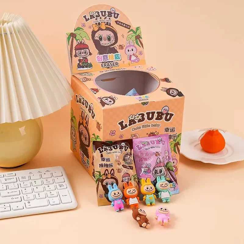 32pcs/Box Capybara Labubu Blind Bag Eraser Lottery Toy Creative Cartoon 3D Doll Eraser Action Pencil Doll Model Holiday Gift Y250624