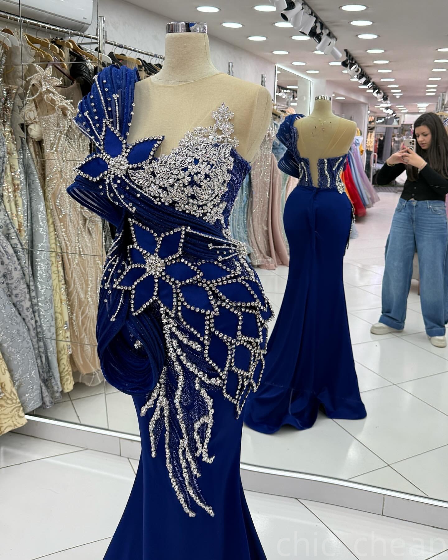 Royal Blue Mermaid Prom Dresses 2025 Rhinestones Flowers Satin Beaded Evening Formal Party Second Birthday Engagement Gowns Plus Size Dress For Specia