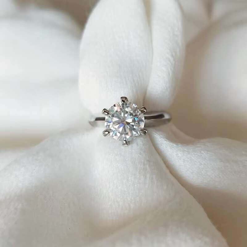 Fine Jewelry Lab Diamond Ring 14k White Gold Real 2ct D-VVS1 Round 6 Prongs Solid Solitaire Moissanite Ring