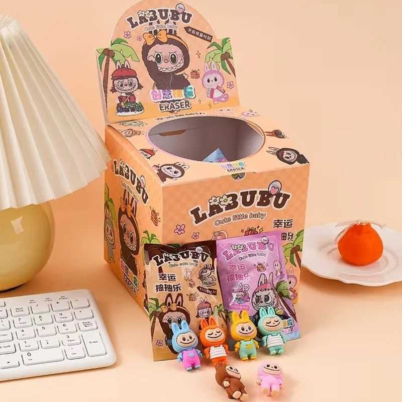 New 32pcs Labubu Eraser Blind Box Anime Stationery Blind Bag Figure Cartoon Eraser Model Doll Toy For ChildrenS School Supplies Y250624