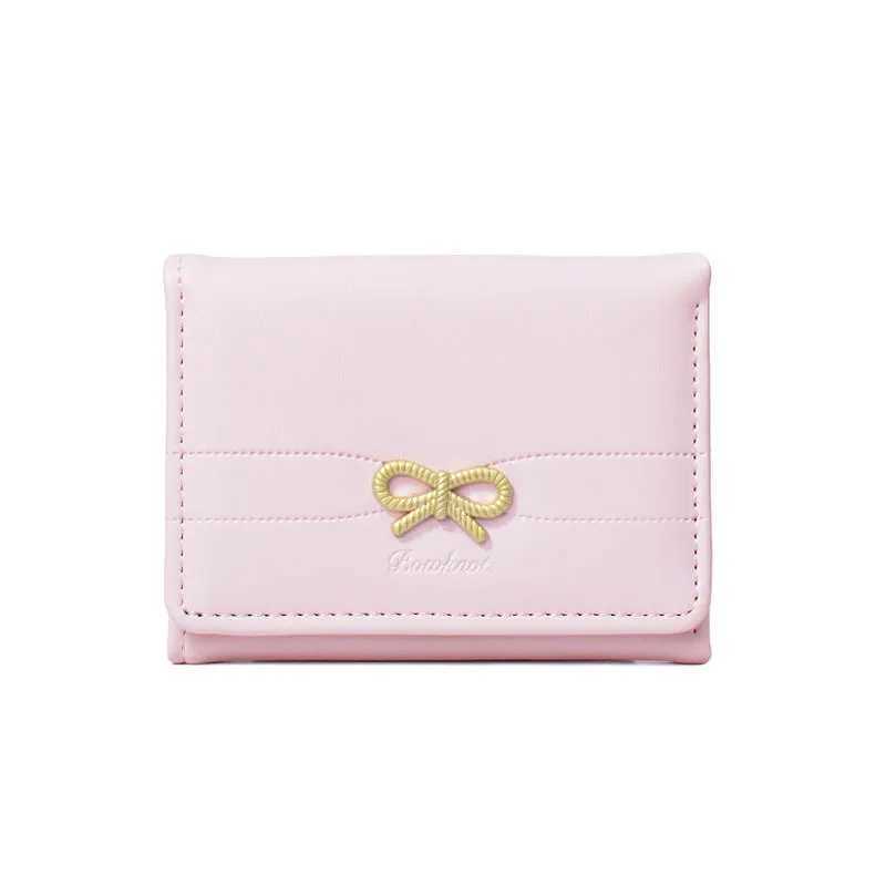 Fi Wallets Girls Cute Bow Small Wallet Ahetic Card Holder Classic Three Fold Purse For Women Student Simple Coin Pouch XJ250624