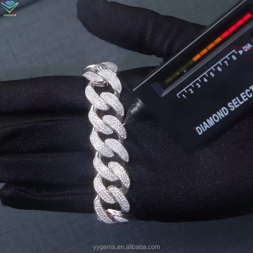 Hot-Sale 18mm VVS D Moissanite Diamond Bracelet 925 Silver Gold Plated Cuban Link Chain for Men Women Hip-Hop Style