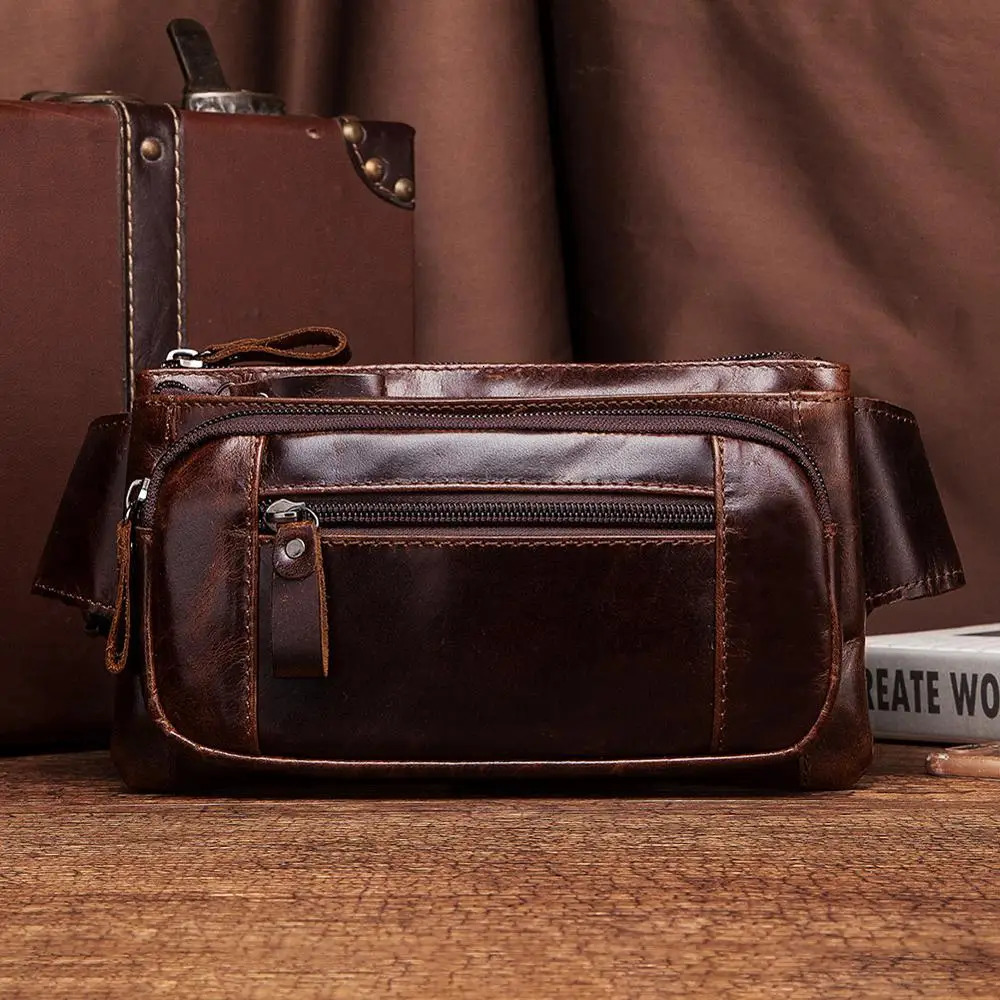 HUMERPAUL Fashion Waist Packs Men Genuine Leather Organizer Travel Chest Bag Necessity Belt Mobile Phone Small Bum Bag 250624
