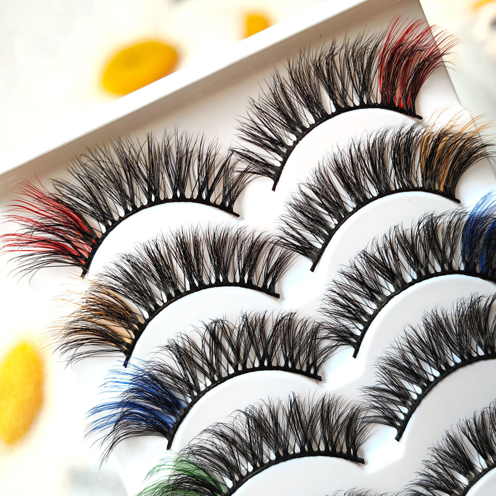 Whole Strip Eye Tail Lengthening Colorful Mixed Series False Eyelashes Dense Extended Black Stem Stage Performance Makeup False Eyelashes New Free Del