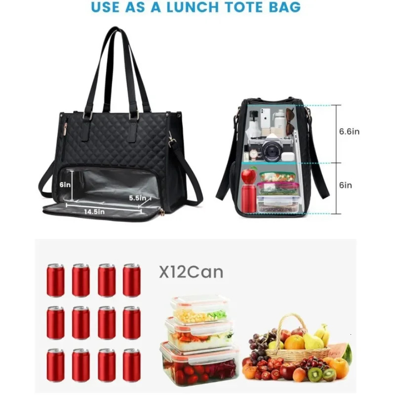 Large Women Lunch Bags With Insulated Compartment 156inch Laptop Tote Bag with Leakproof Box Pocket Work Handbag 250624