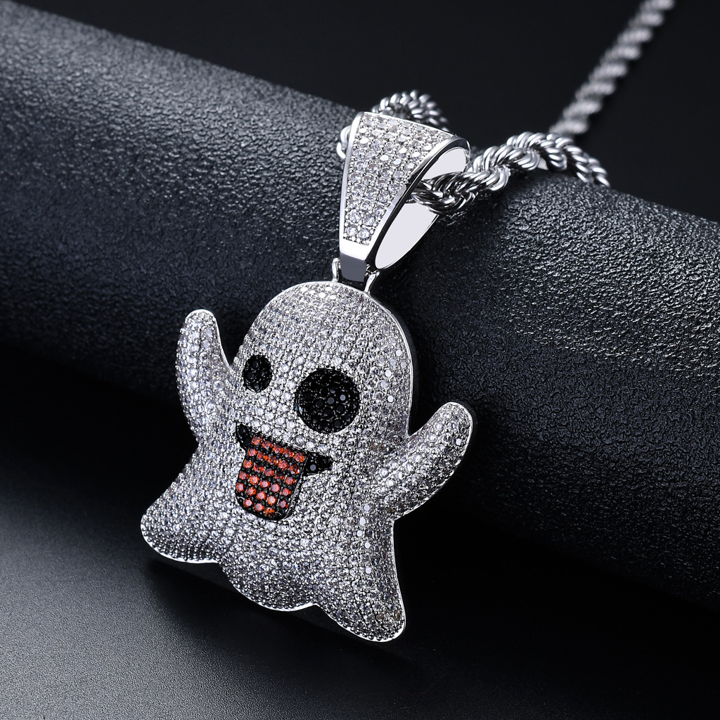 Luxury Moissanite Ghost Funny Face Iced Out Bling Hip Hop Streetwear Pendant Necklace Pass the diamond tester