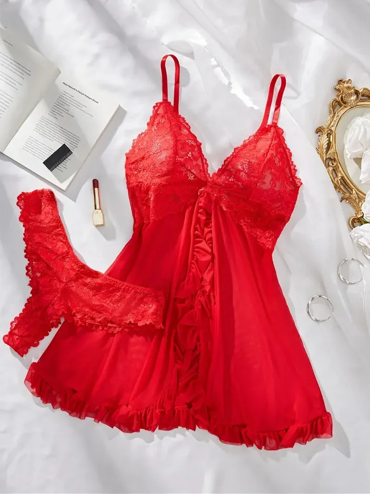 Womens Underwear Sexy Lingerie Set Erotic Bra Nightdress Sexy Lace Sleepwear Solid Slim Soft Dresses Erotic Sleepwear Dresses 250624