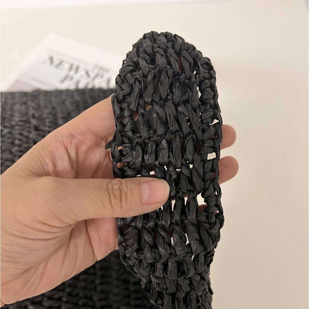 Bohemian Woven Beach Paper Rope Straw Shoulder Bag Summer Crochet Handbag Half Moon Shopper Purse Travel Soft Hobos Bags NEW