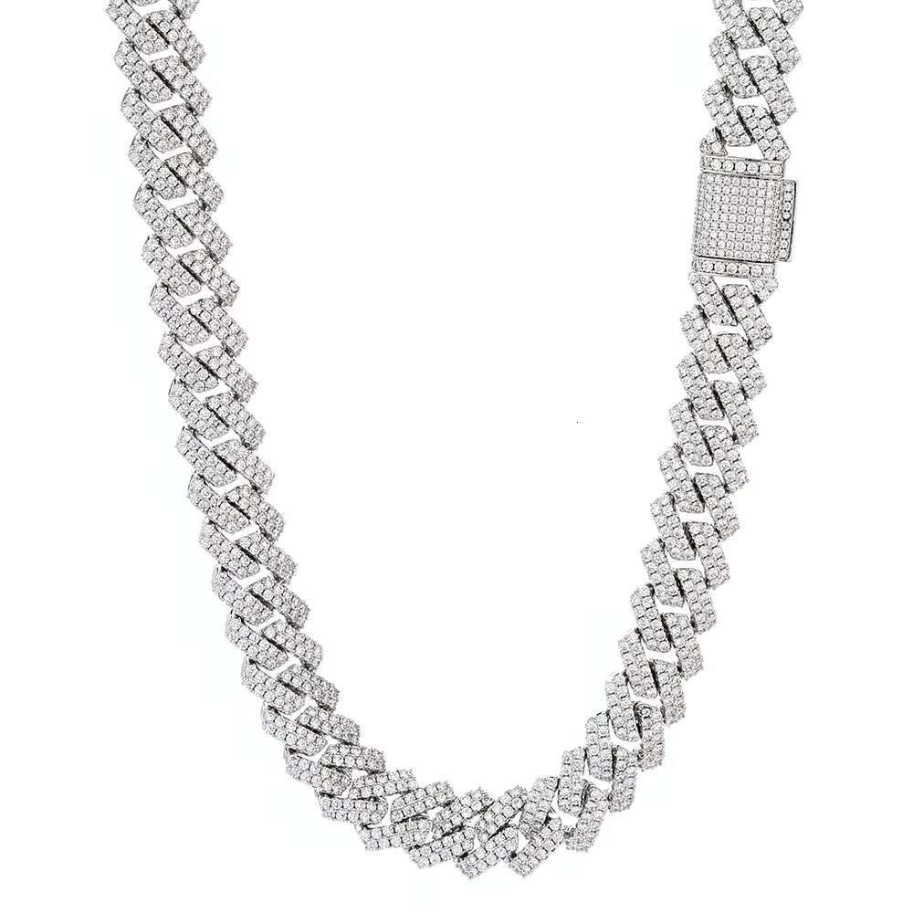 European American Hip-hop 925 Silver Necklace for Men 14mm Mosan Diamond Cuban Chain Gold Plated for Personalities Gift Idea