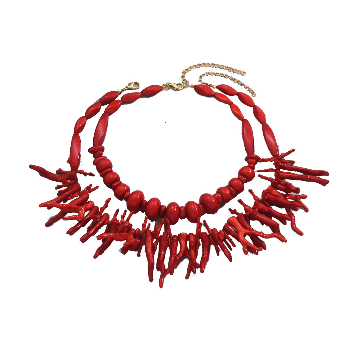 Fashion Women's Multi-Layer Coral Design Long Clavicle Chain Necklace Two-Piece Set For Women