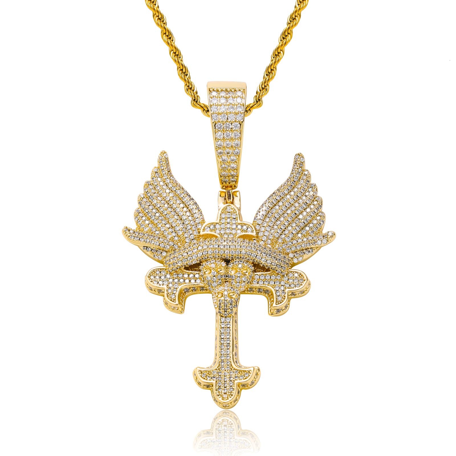 Luxury Moissanite Iced Out Angel Wings Cross Solid Polished Hip Hop Men's Bling Trendy Necklace Pass the diamond tester