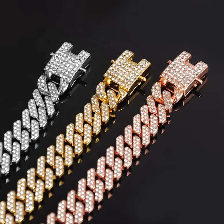 Luxury Minimalist Hip Hop Jewelry Iced Out Crystal Zircon 12mm Miami Cuban Link Chain Choker Necklace for Men