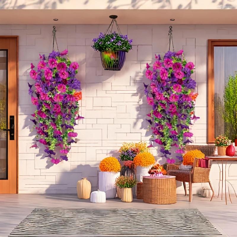 Decorative Flowers 2pcs Artificial Hanging UV-Resistant Fake Plants Rattan Perfect For Home Garden Weddings Versatile Outdoor Decor
