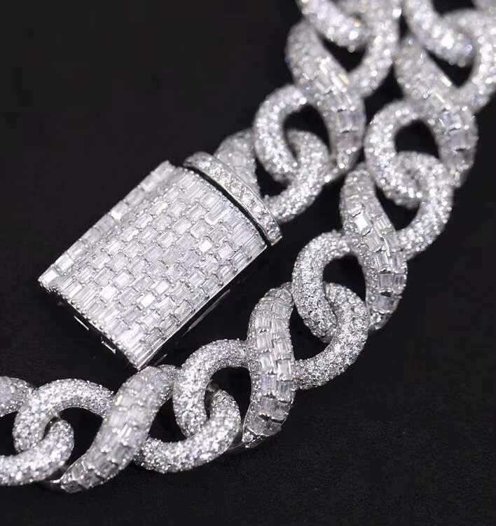 Custom 13mm baguette Cuban Chain S925 Silver With Iced Out Vvs Moissanite Infinite Cuban Link for Mens Hip Hop Link Jewelry