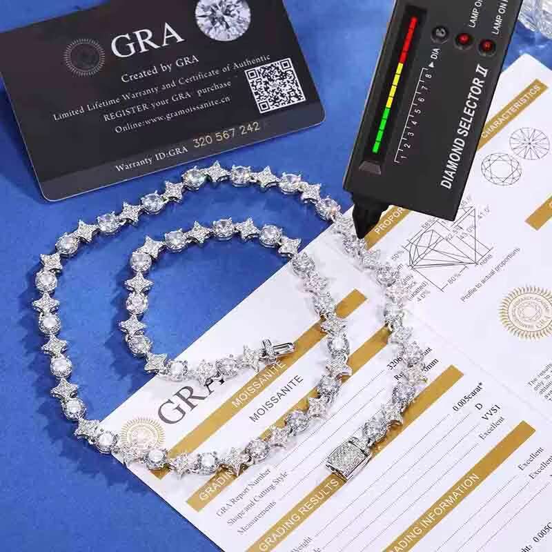Hip-hop D Color Iced Out Moissanite Diamond Tennis Chain Necklaces For Women Men with Certificate 925 Sterling Silver Neck Chain