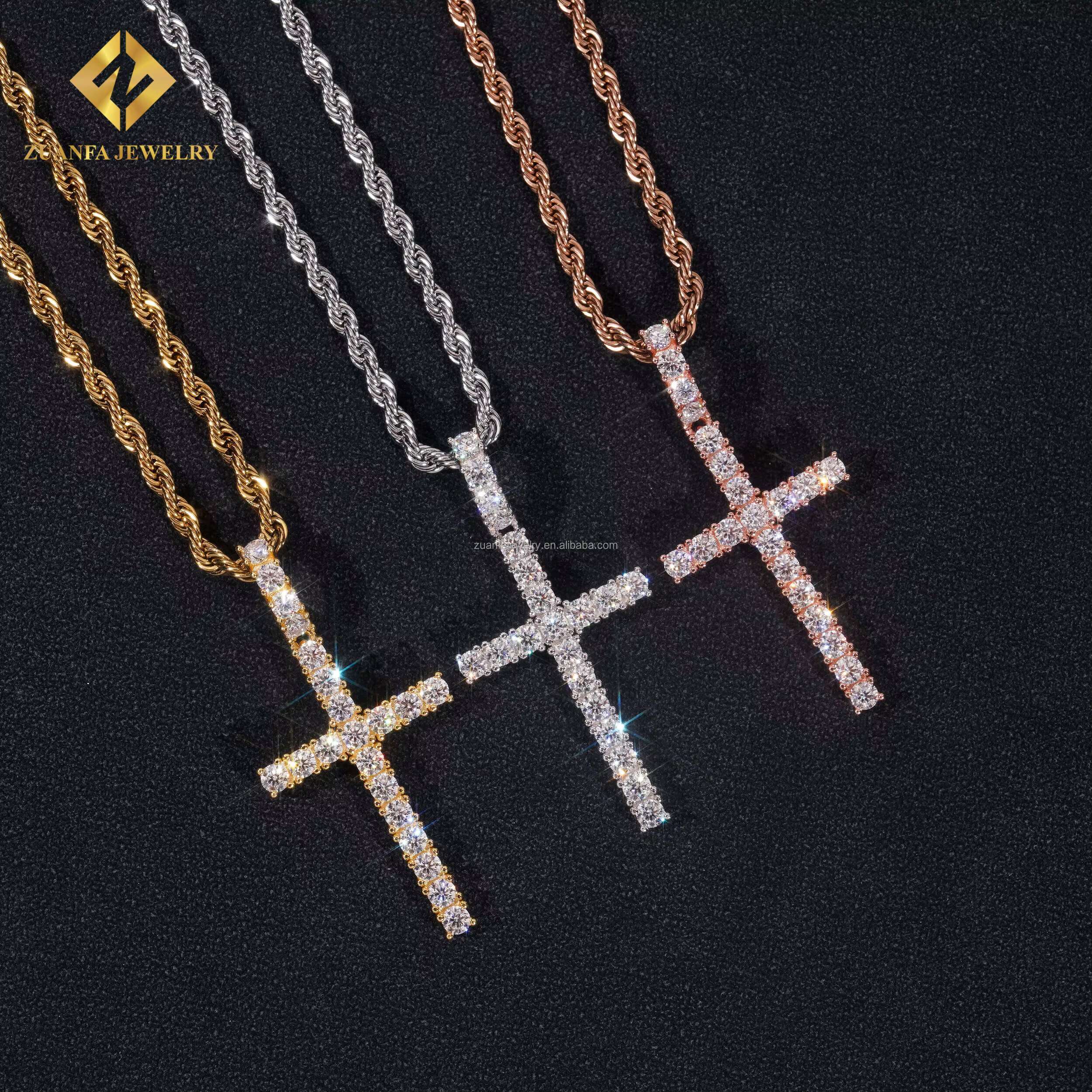New Arrivals Bulk Stock Cross Pendant Moissanite Diamond Pendants Set Fire Jewelry Hip Hop 925 Sterling Silver Iced Out