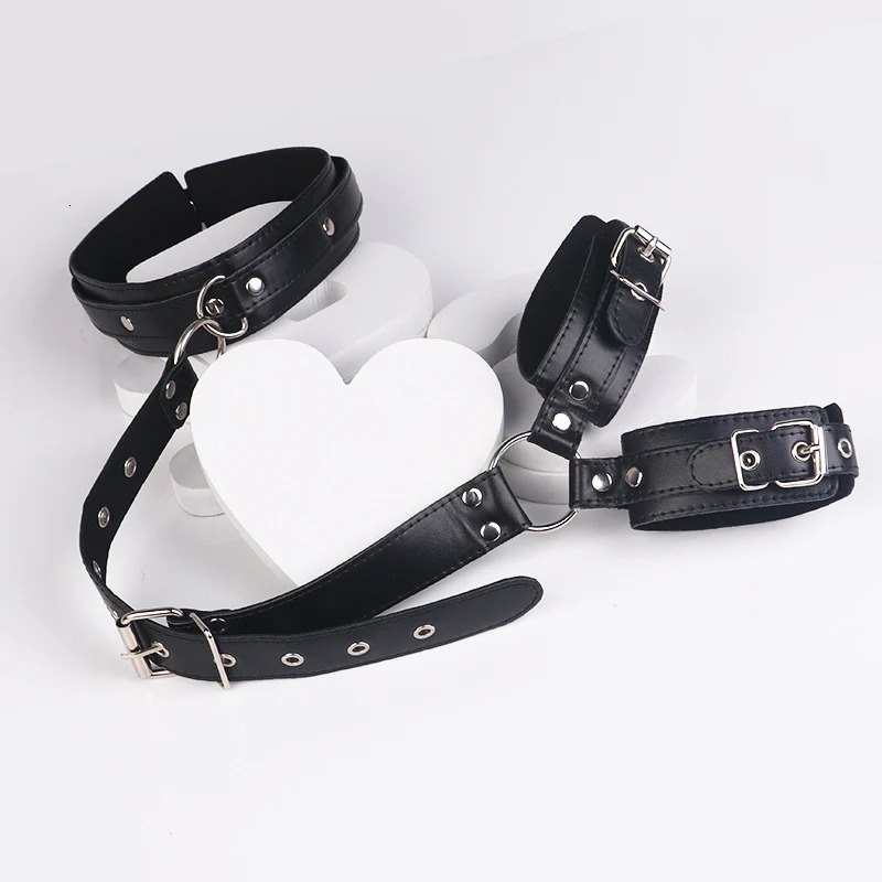 Neck to Wrist Restraints Kit Sexy Women BDSM Fetish Behind Back Handcuffs Collar Adjustable Bondage Set Couple SM Sex Game Tool 250624