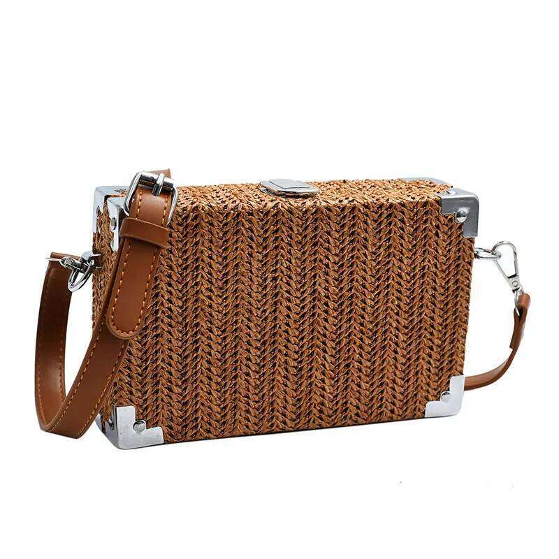 2024 Summer Beach Women Straw Handbags Messenger Bag Square Hand Woven Rattan Bag Ladies Crossbody Shoulder Bags Bolsa Feminina