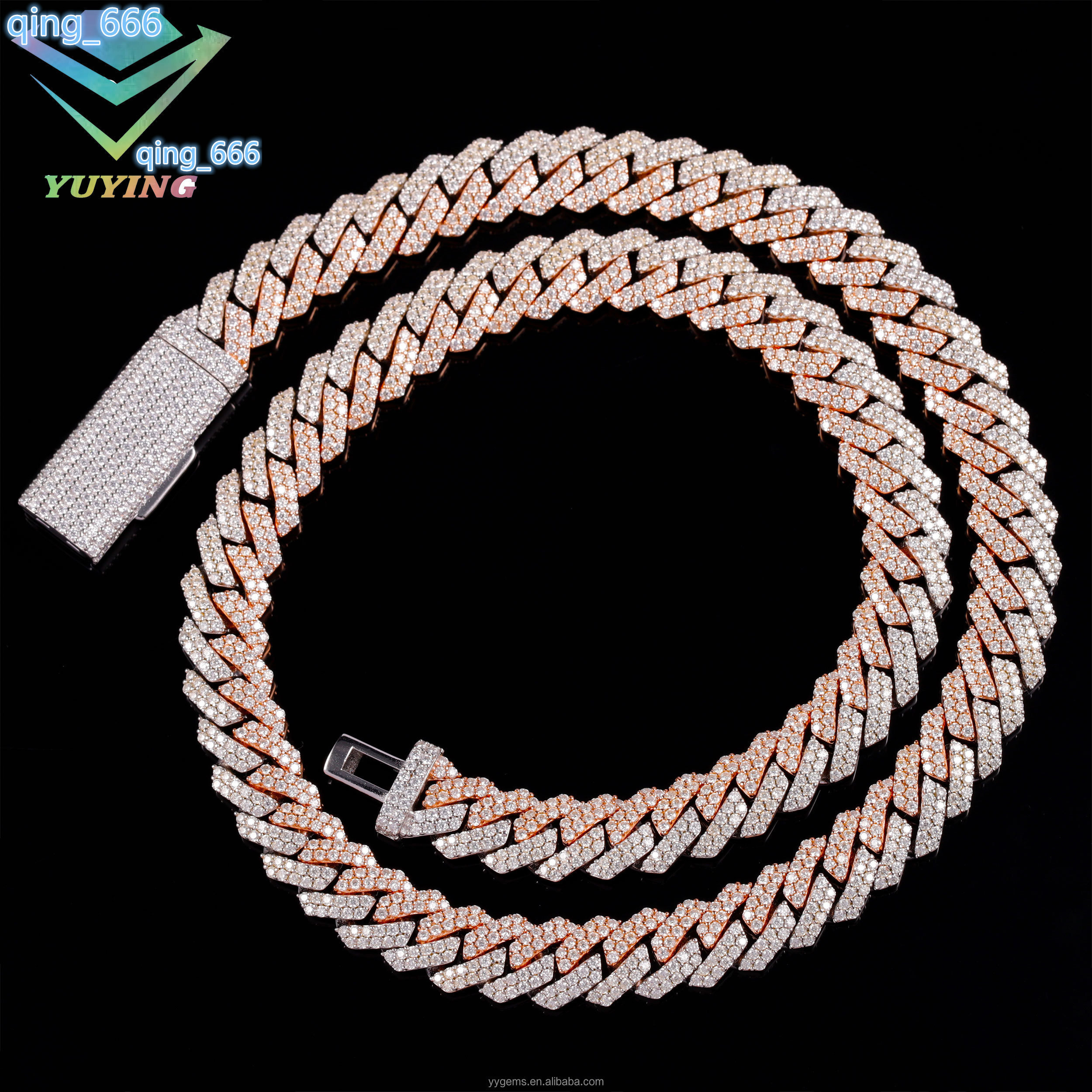 Yy New Design 12mm 2rows 2tones Cuban Link Chian Vvs Moissanite Pass Diamond Tester 925 Silver Fine Jewelry Necklaces for Men