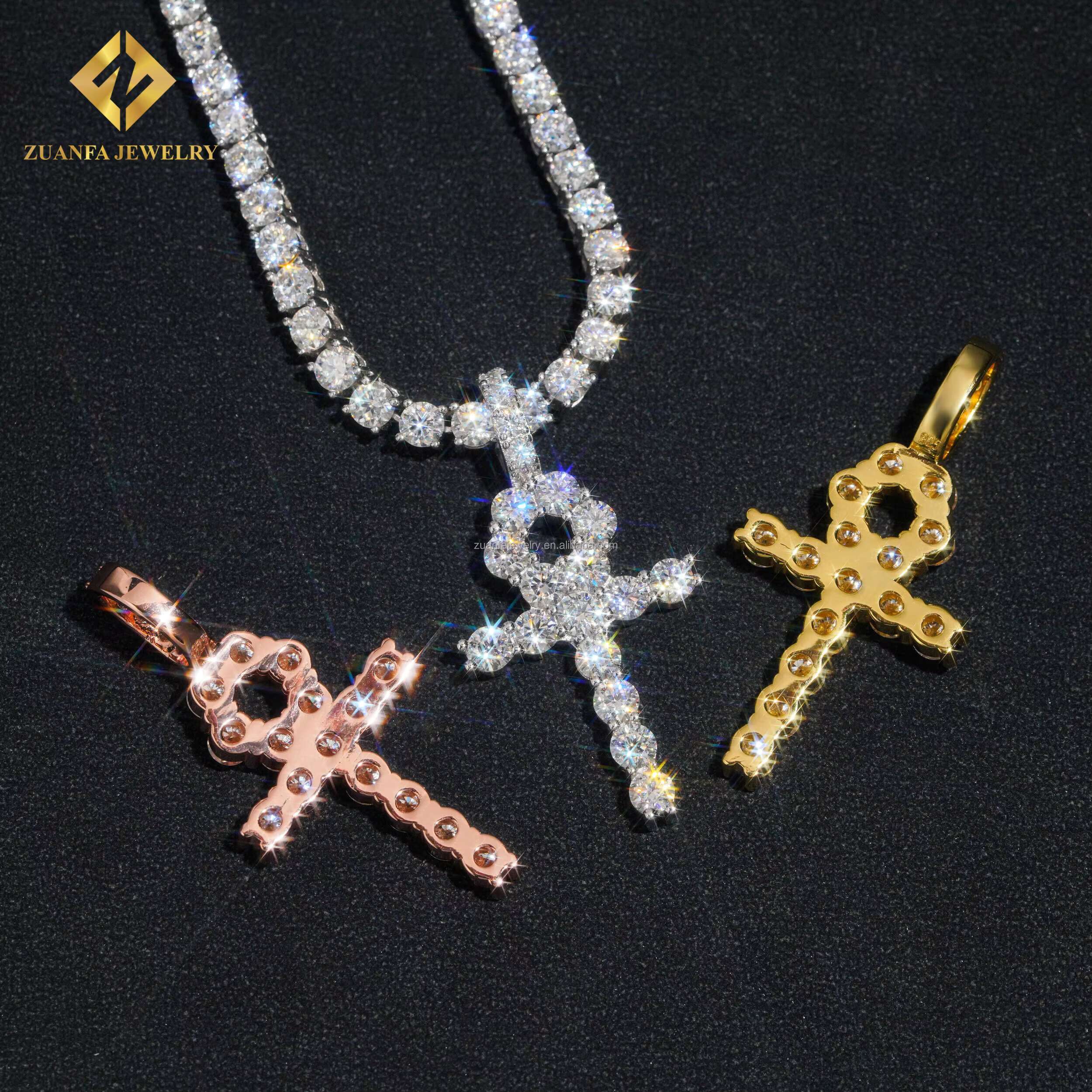 Ready to Ship 48 Hours Cross Pendant Moissanite Diamond Pendants Sun 925 Sterling Silver Iced Out Jewelry Custom Pendant Set