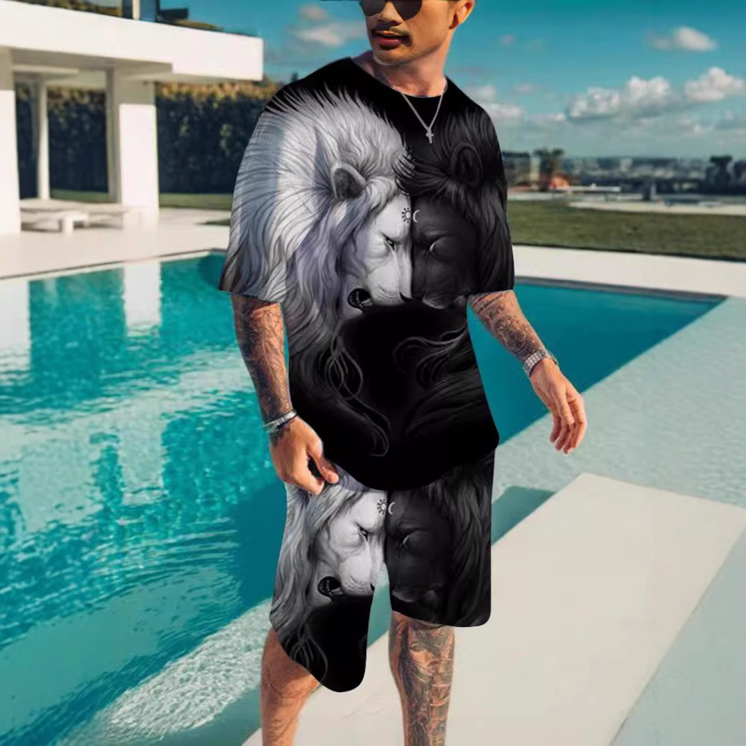 Men's suit designer, short-sleeved 3D digital printed short-sleeved T-shirt for men, casual and loose sportswear