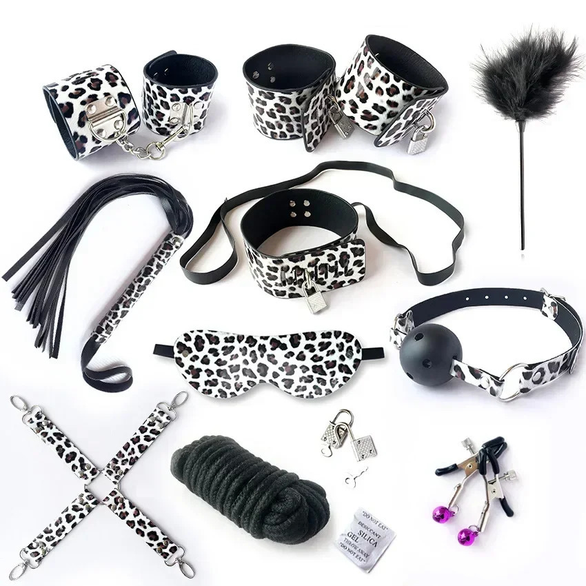 Leather Leopard Print 10 Piece Set Alternative Adult Binding and Bondage Toy Happy Foreplay for Couples Sex Bondage BDSM Kit 250624