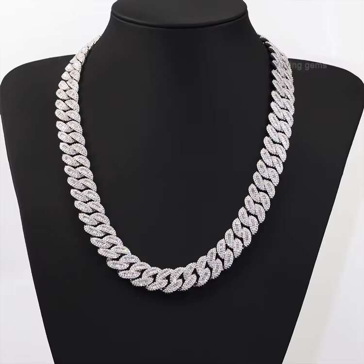 Customized 15mm Hiphop Cuban Chain S925 Silver with Iced Out Trapezoid Moissanite Cuban Link Chain Necklace