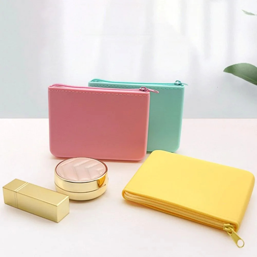 Mini Multifunction Rectangular Wallet Zipper Silicone Coin Purse Space Saving Waterproof Travel Pouch Students R250624