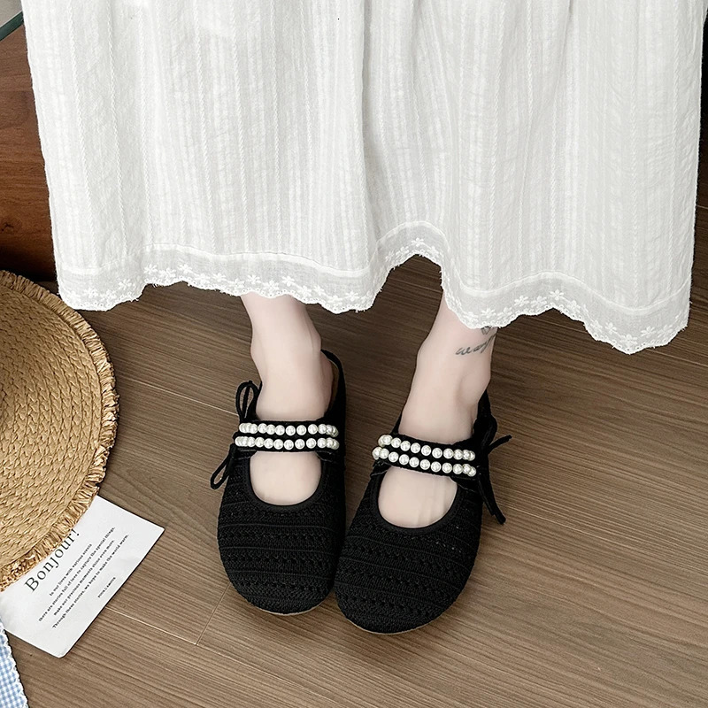 Womens Spring Summer Hollow out Woven Flat Sandals Mary Janes SlipOn Casual Shoes round Toe Low Heel Footwear 250624