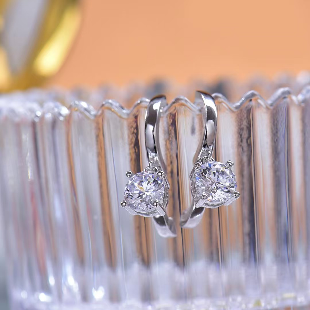 Moissanite Stud Earrings with Four-Claw Setting | 925 Sterling Silver Plated White Gold | Ultra Sparkle & Trendy Design