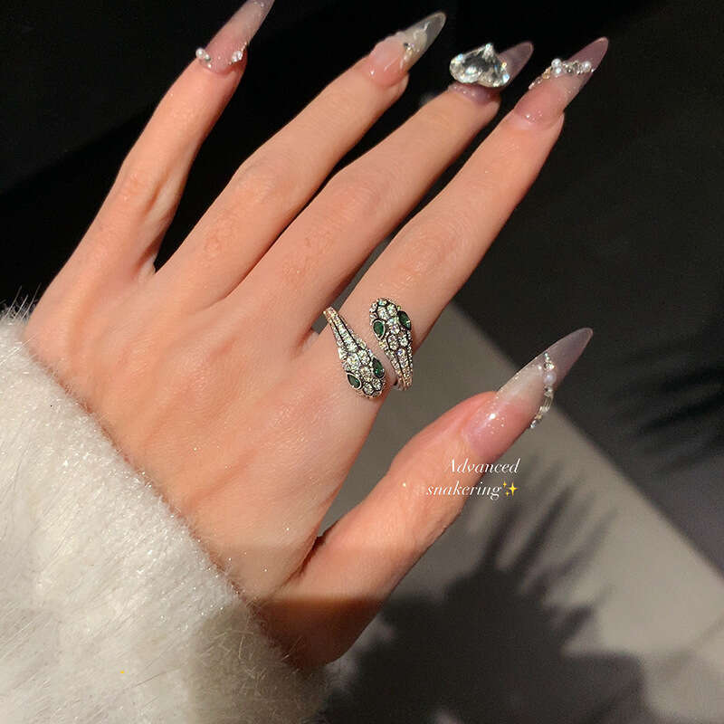 Real Gold Plated Zircon Snake Ring for Women, Niche Fashion Design Sense, Index Finger Ring, Ins Internet Celebrity High-end Sense Jewelry