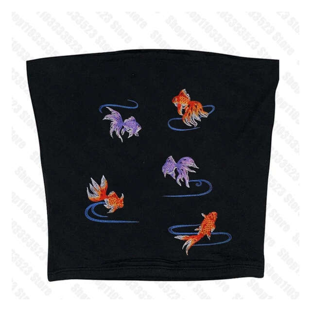 Y2k Abstract Goldfish Print Square Neck Personality Slim Fit Camisole Sexy Street Style Versatile Slimming Casual Tank Top B5
