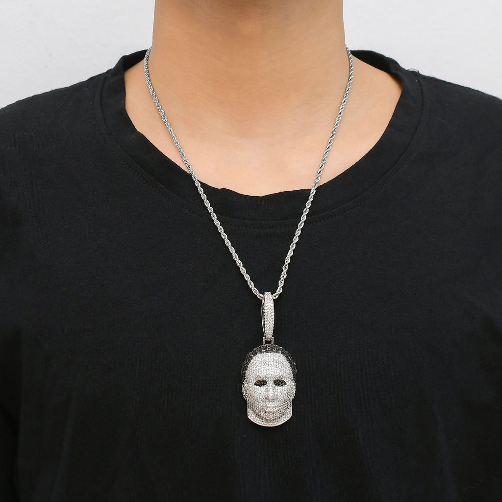 Luxury Moissanite Necklace Men Unique Human Head Mask Trendy Brand Iced Out Pendant Hip Hop Accessory Pass the diamond tester