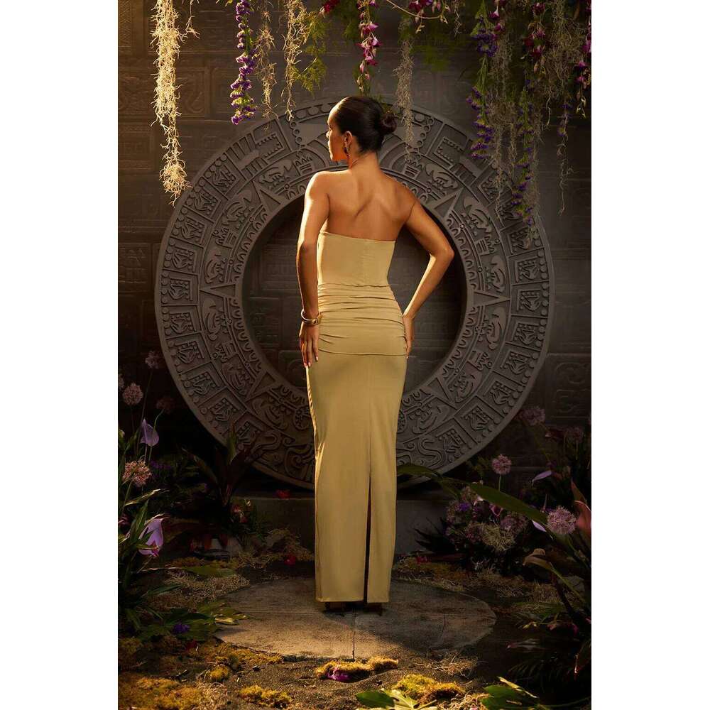 2025 New Retro Tube Top High Quality One Piece Swimsuit And Skirt Print Deep-V Lace-up Women Bikini Set Swimwear Bathing Suit