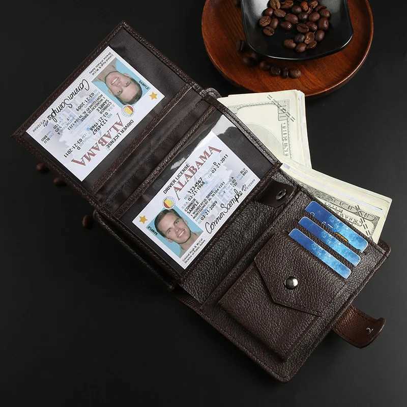 Leather Wallet for Men RFID Blocking Wallet Extra Capacity with 2 ID Windows Slim Trifold Purse with Multi Card Slot Coin PocketXJ250624