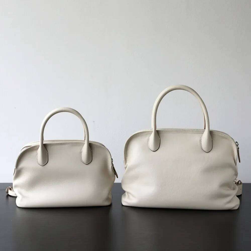 Luxury Designer bags Light High Quality First-layer Cowhide Pleated Portable Large-capacity Shoulder Messenger Leather Commuter Bowling Bag